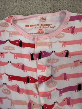 Magnetic Pink Dachshund Print Baby Sleep suit